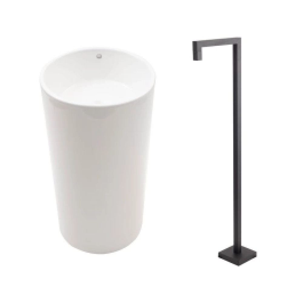 Kit Cuba de Piso para Banheiro Espinélio e Torneira de Piso Gongogi Branco e Preto