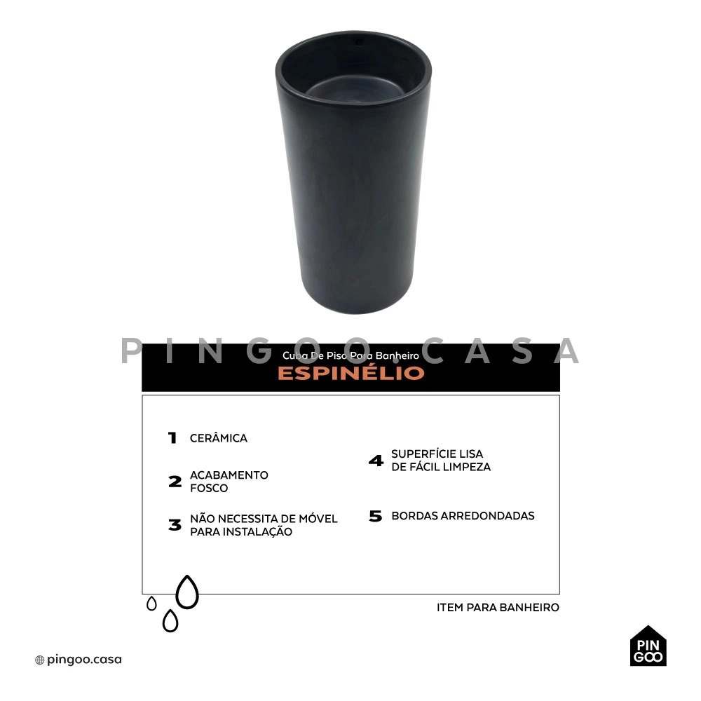 Kit Cuba de Piso para Banheiro Espinélio e Torneira de Piso Gongogi - Prata e Preto