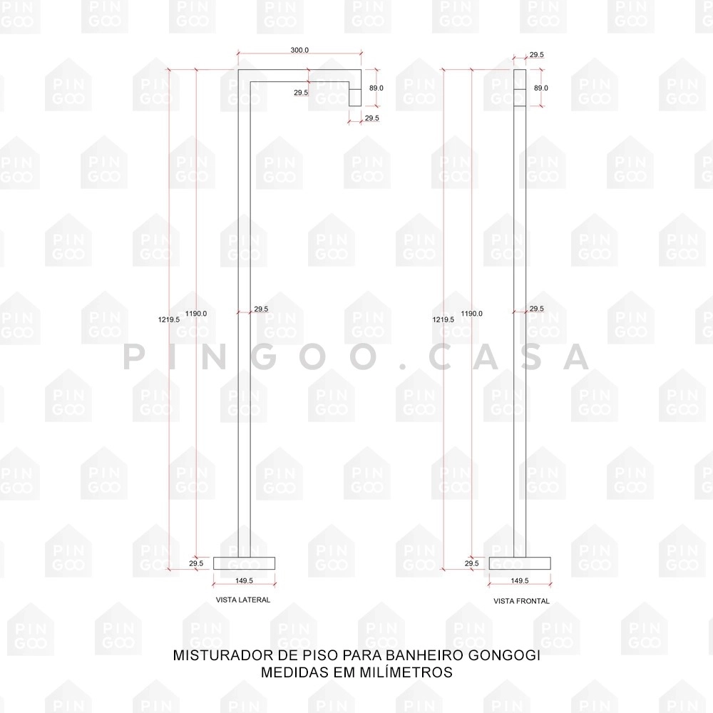 Kit Cuba de Piso para Banheiro Espinélio e Torneira de Piso Gongogi - Prata e Preto