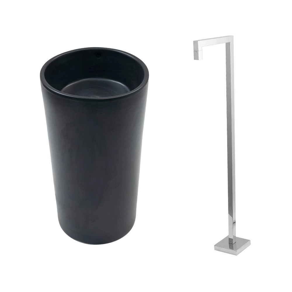 Kit Cuba de Piso para Banheiro Espinélio e Torneira de Piso Gongogi - Prata e Preto