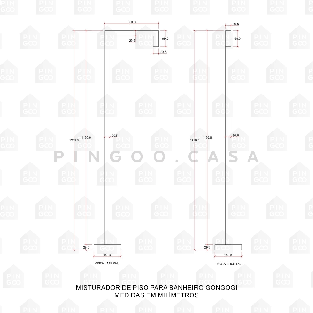 Kit Cuba de Piso para Banheiro Espinélio e Torneira de Piso Gongogi - Preto e Preto