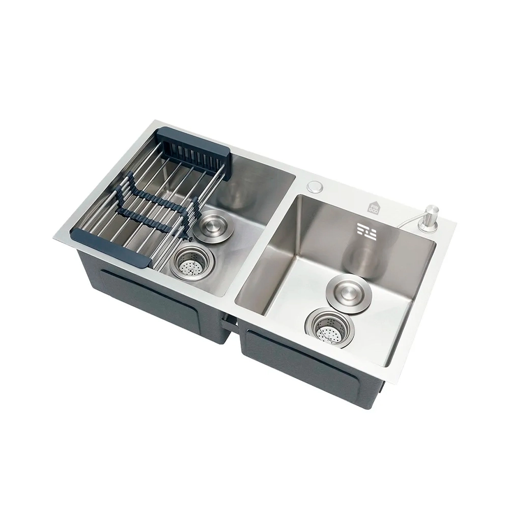 Kit Cuba Dupla Gourmet Awá com Torneira Misturador Monocomando Munim Pingoo.casa - Prata Kit Cuba Dupla Gourmet Awá com Torneira Misturador Monocomando Munim Pingoo.casa - Prata