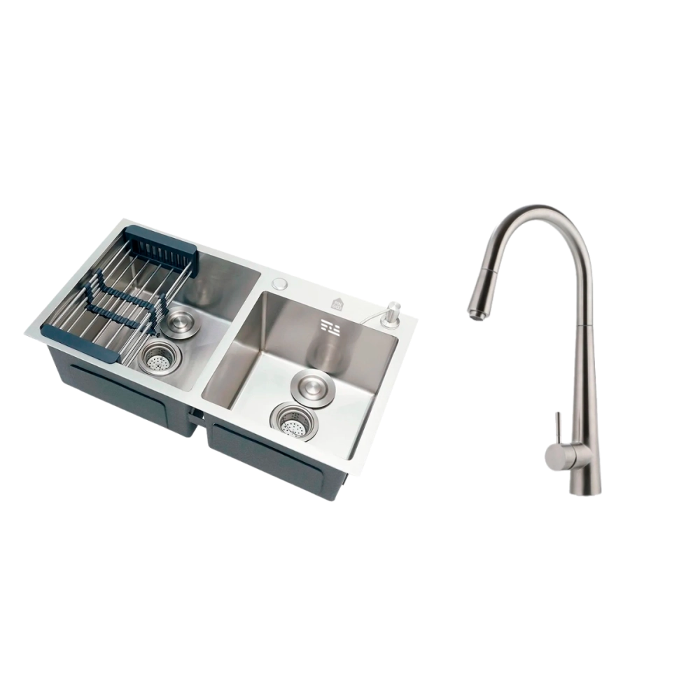 Kit Cuba Dupla Gourmet Awá e Torneira Misturador Monocomando Extensível Apurema Pingoo.casa - Prata