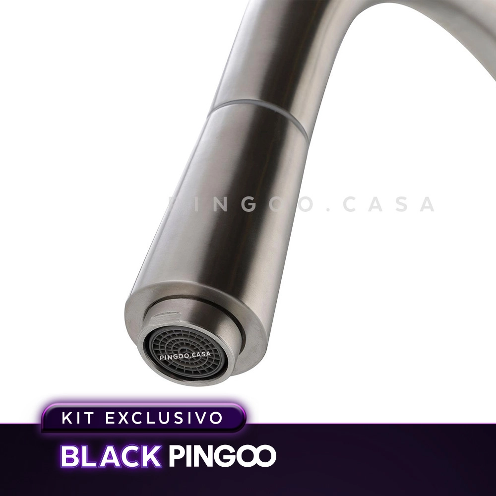 Kit Cuba Dupla Gourmet Nukini e Torneira Misturador Monocomando Extensível Apurema e Tábua de Corte Nukini Pingoo.casa - Prata