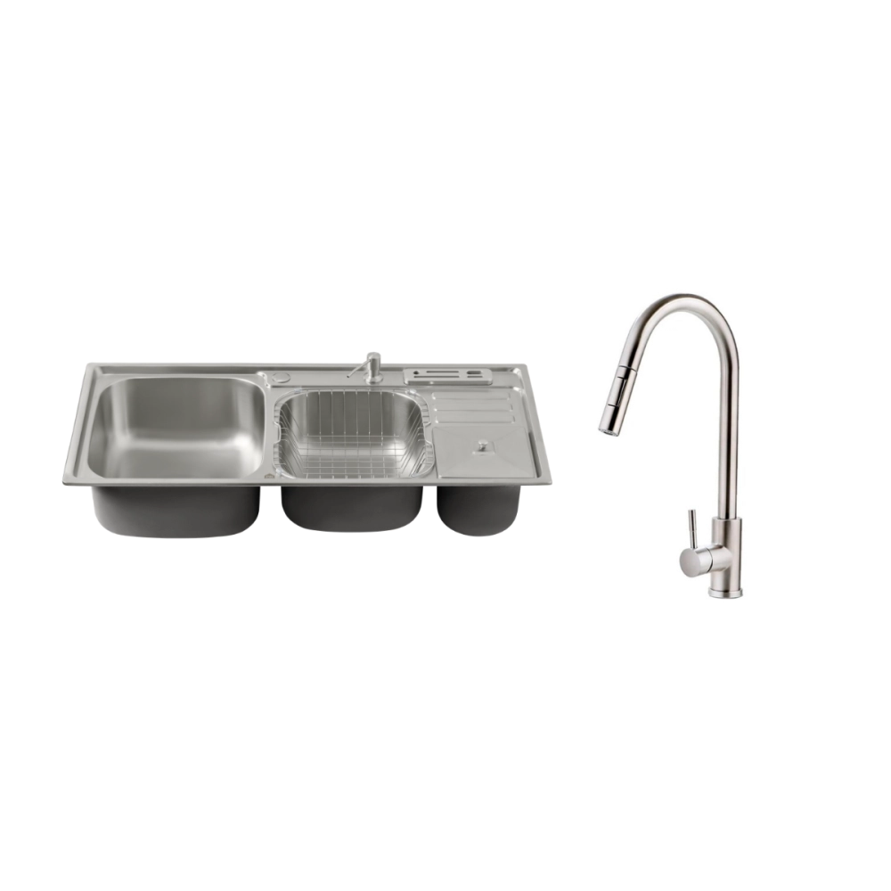 Kit Cuba Dupla Gourmet Nukini e Torneira Misturador Monocomando Iriri Pingoo.casa - Prata Kit Cuba Dupla Gourmet Nukini e Torneira Misturador Monocomando Iriri Pingoo.casa - Prata