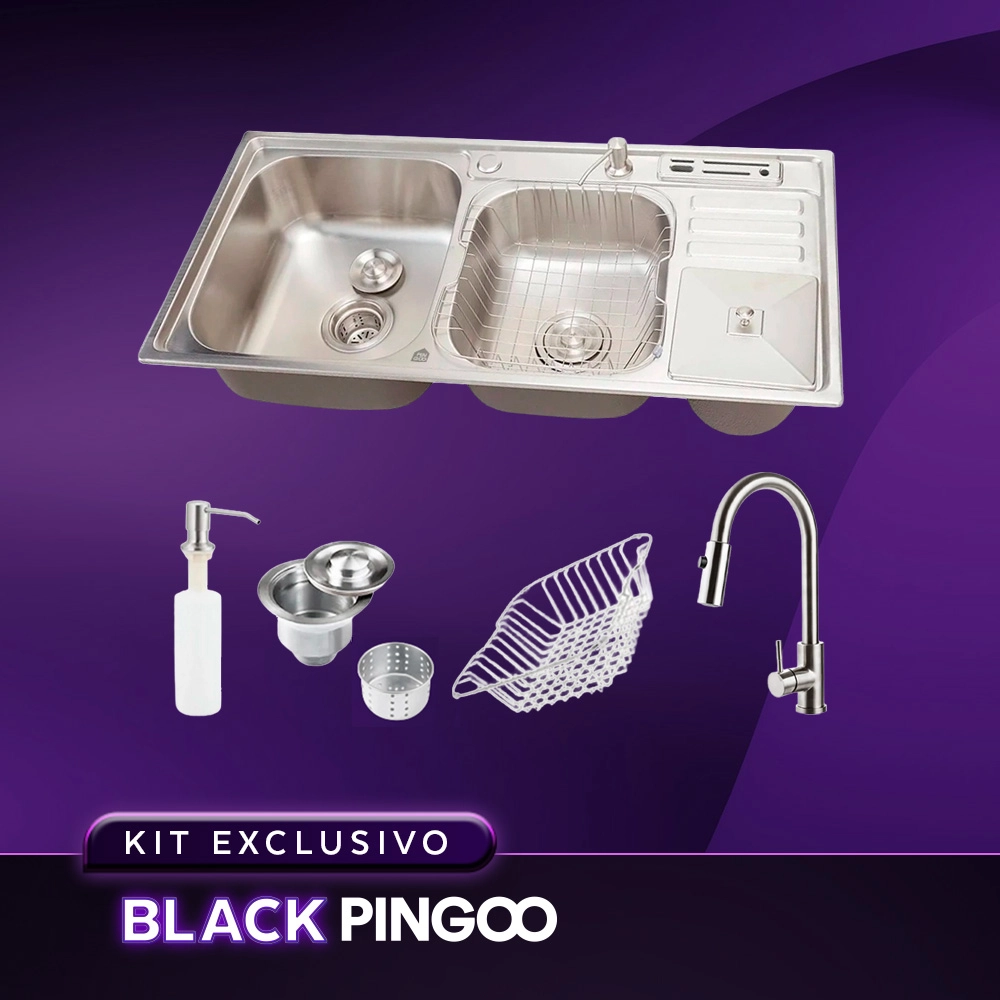 Kit Cuba Dupla Gourmet Nukini e Torneira Misturador Monocomando Muru Pingoo.casa - Prata