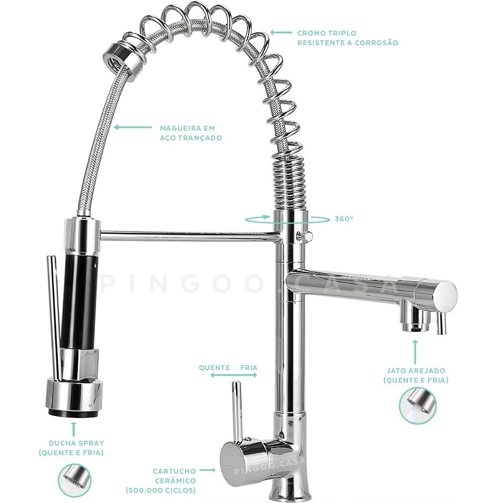 Kit Cuba Dupla Gourmet para Cozinha com Acessórios Aço Inox 201 78x43cm Potiguara e Torneira Misturador Monocomando Munim Prata