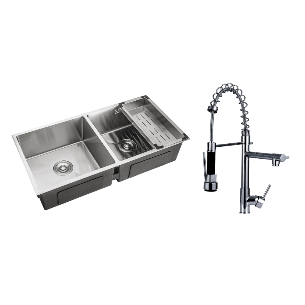 Kit Cuba Dupla Gourmet Tukano com Torneira Misturador Monocomando Munim Pingoo.casa - Prata Kit Cuba Dupla Gourmet Tukano com Torneira Misturador Monocomando Munim Pingoo.casa - Prata