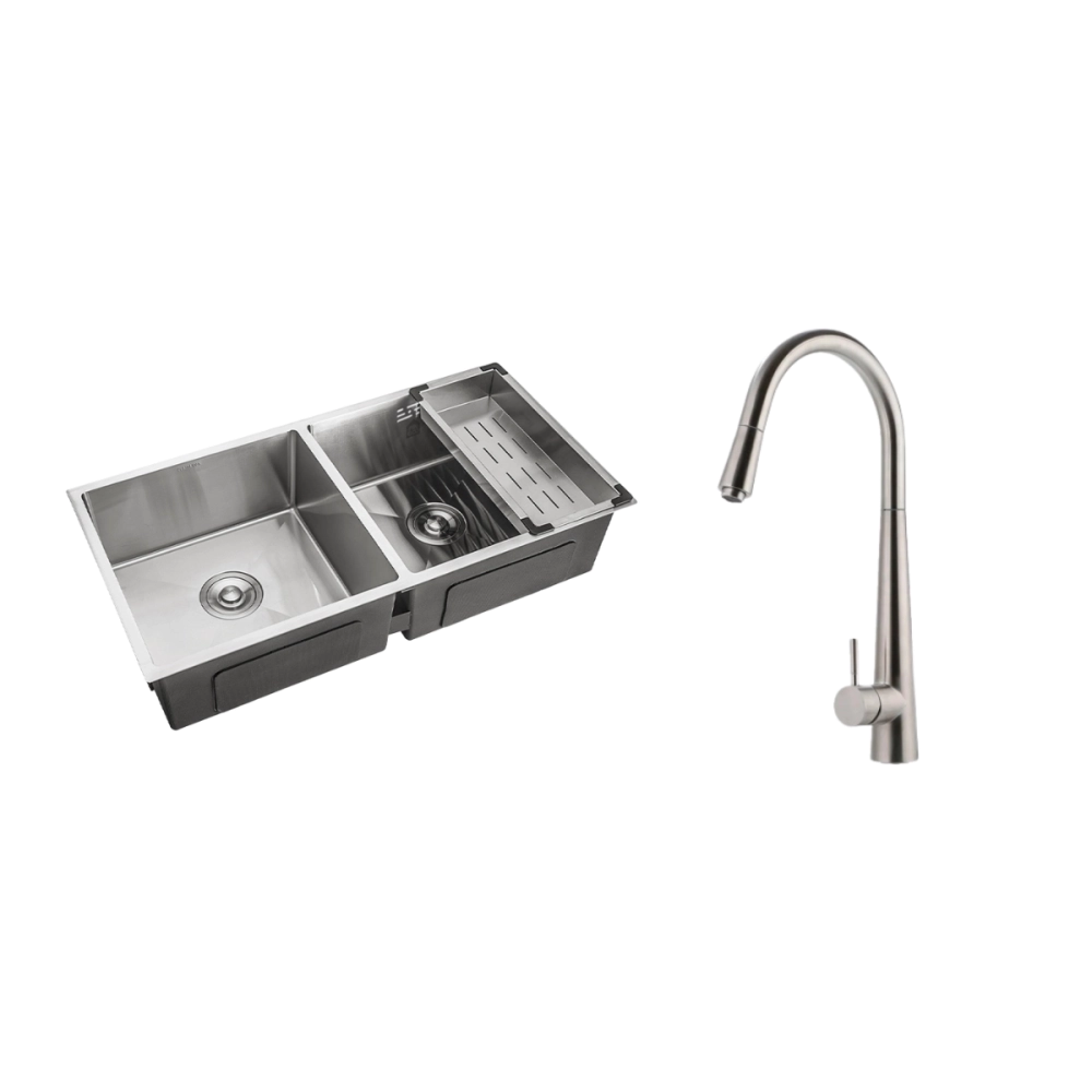 Kit Cuba Dupla Gourmet Tukano e Torneira Misturador Monocomando Extensível Apurema Pingoo.casa - Prata