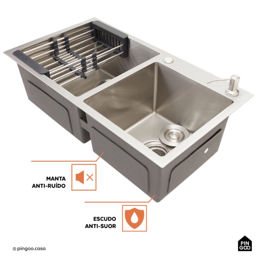 Kit Cuba Gourmet Awá 78x43cm e Calha Waiana Embutida 92x19cm Prata Aço Inox 304