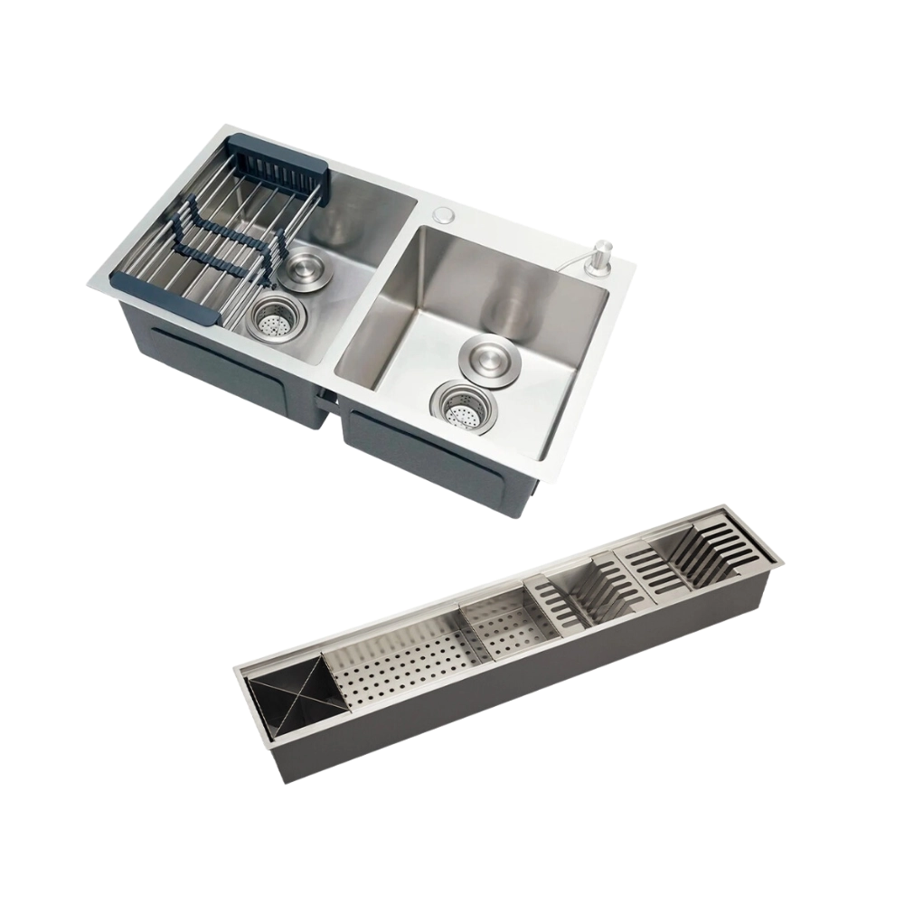 Kit Cuba Gourmet Awá 78x43cm e Calha Waiana Embutida 92x19cm Prata Aço Inox 304