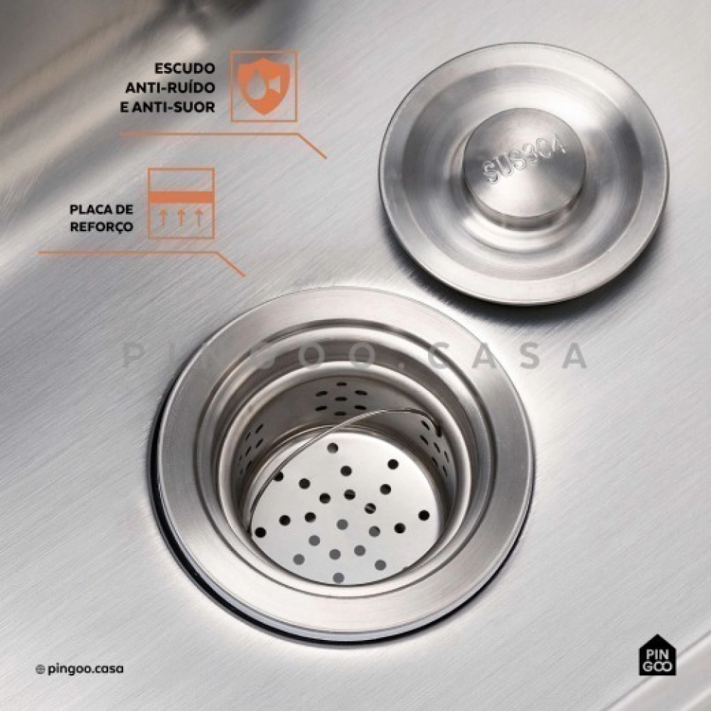 Kit Cuba Gourmet Borari com Tábua de Corte Carajás e Torneira Misturador Monocomando Munim Pingoo.casa - Prata e Preto Kit Cuba Gourmet Borari com Tábua de Corte Carajás e Torneira Misturador Monocomando Munim Pingoo.casa - Prata e Preto