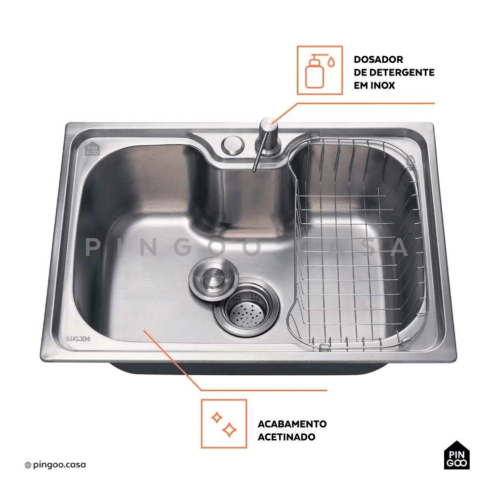 Kit Cuba Gourmet Borari com Tábua de Corte Carajás e Torneira Misturador Monocomando Muru Pingoo.casa - Prata