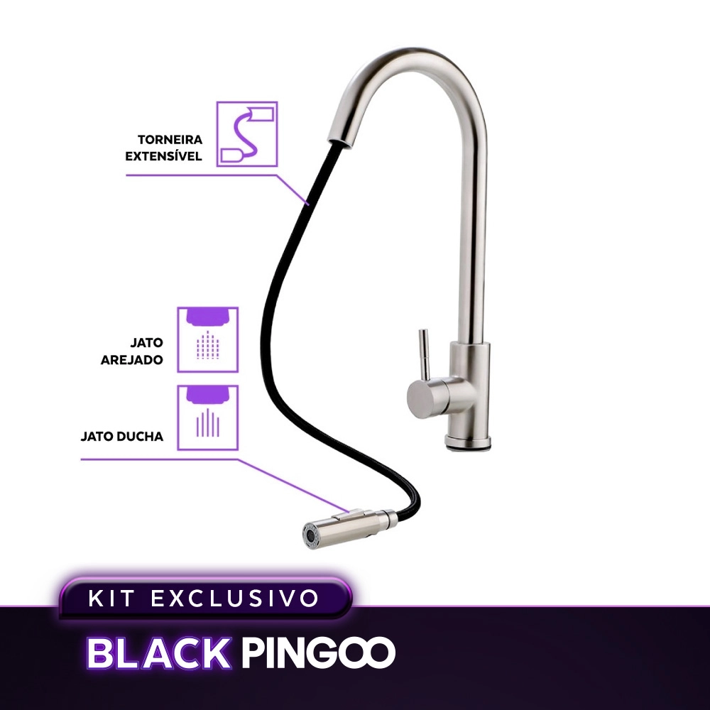 Kit Cuba Gourmet Borari com Torneira Misturador Monocomando Iriri Pingoo.casa - Prata