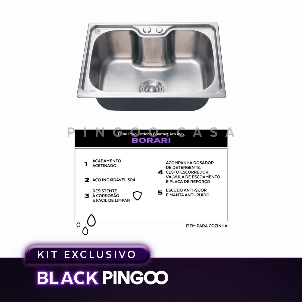 Kit Cuba Gourmet Borari com Torneira Misturador Monocomando Iriri Pingoo.casa - Prata