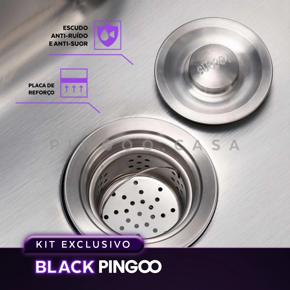 Kit Cuba Gourmet Borari com Torneira Misturador Monocomando Munim, Tábua de Corte e Lixeira Pingoo.casa - Prata