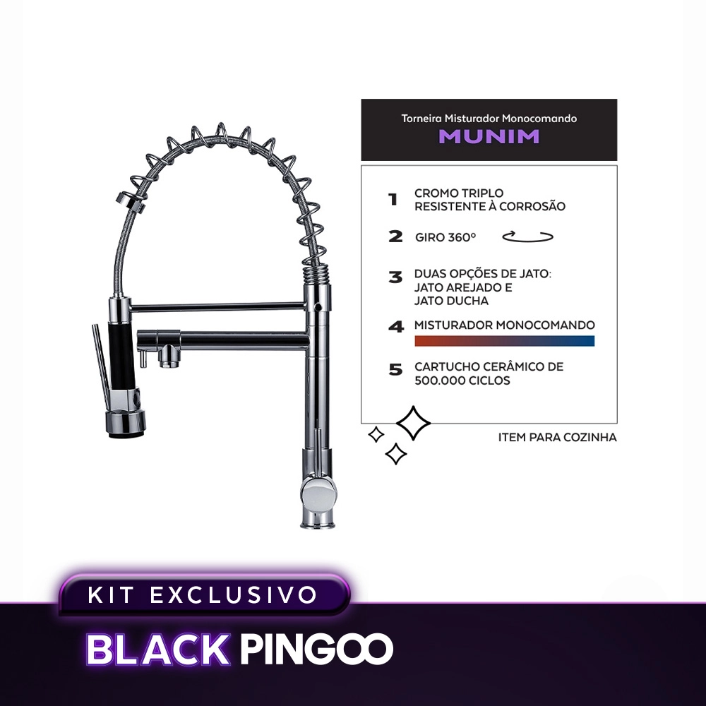 Kit Cuba Gourmet Borari com Torneira Misturador Monocomando Munim, Tábua de Corte e Lixeira Pingoo.casa - Prata