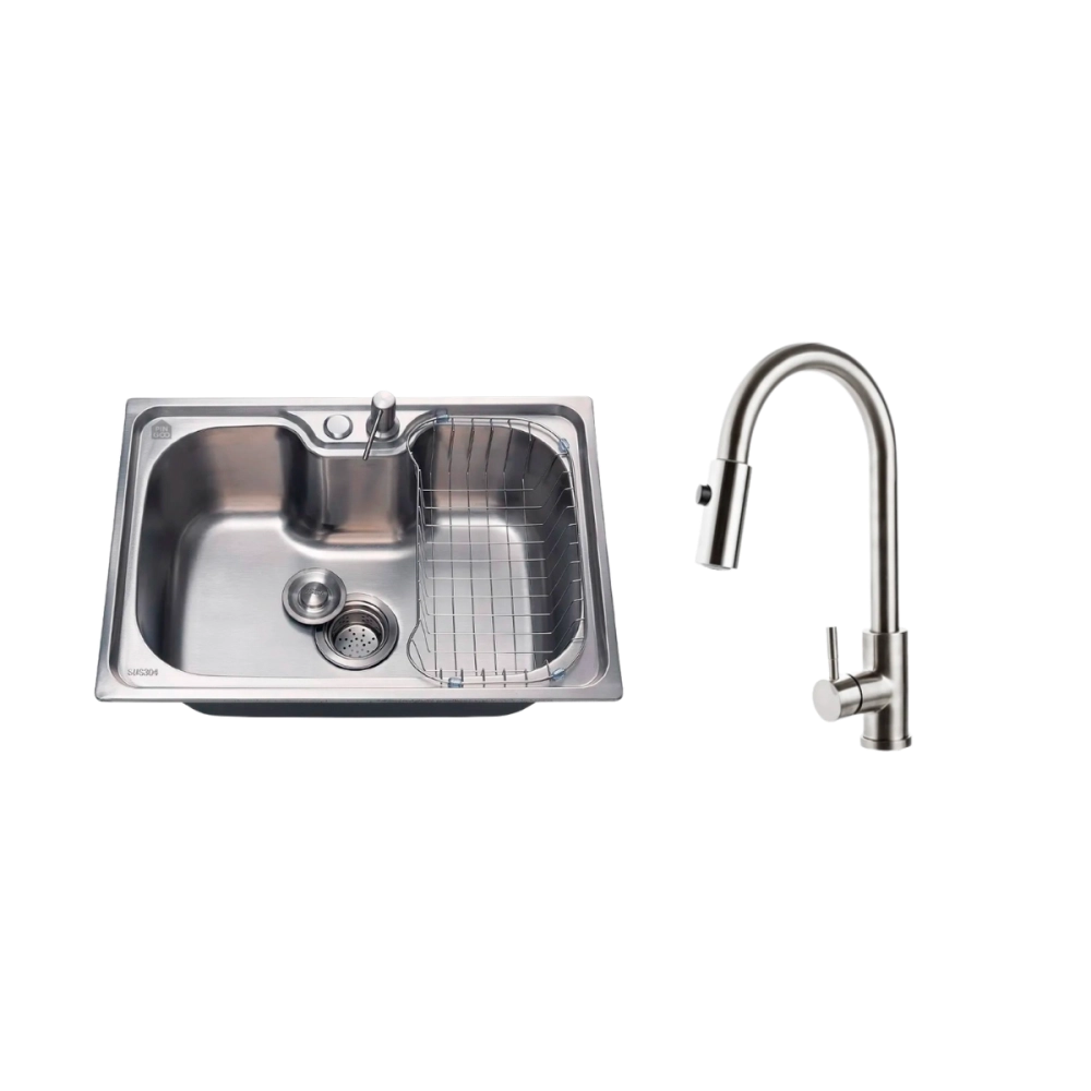 Kit Cuba Gourmet Borari e Torneira Misturador Monocomando Muru Pingoo.casa - Prata