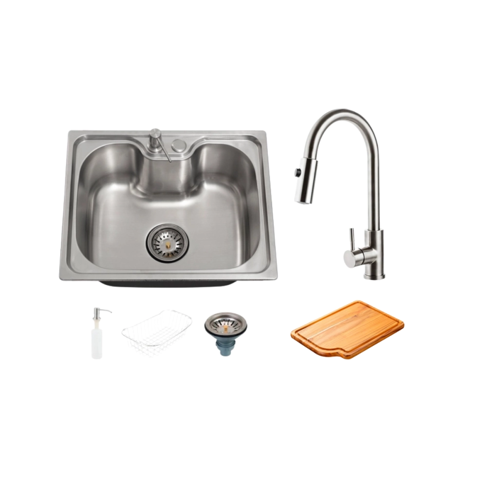 Kit Cuba Gourmet Nawa com Tábua de Corte e Torneira Misturador Monocomando Muru Pingoo.casa - Prata Kit Cuba Gourmet Nawa com Tábua de Corte e Torneira Misturador Monocomando Muru Pingoo.casa - Prata