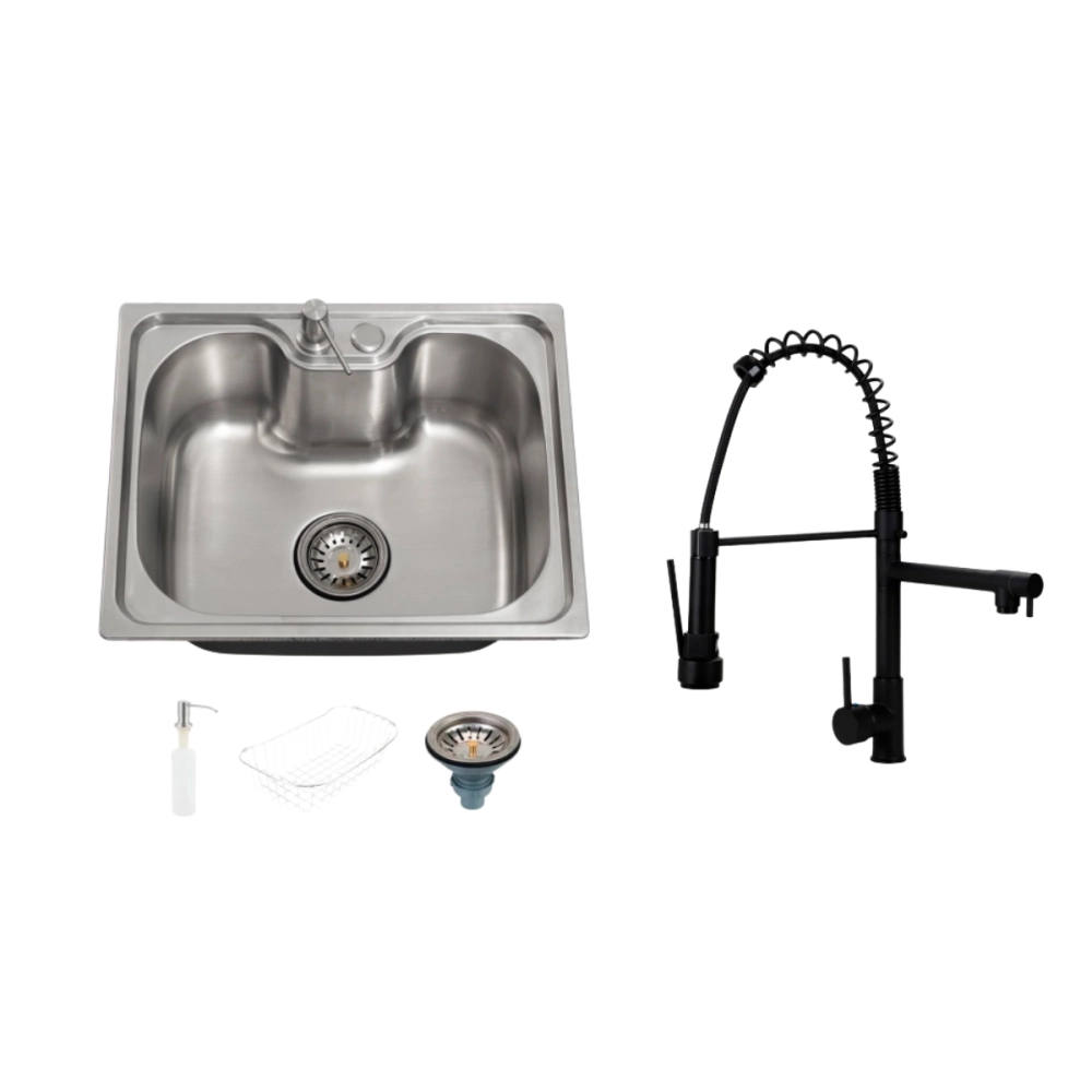 Kit Cuba Gourmet Nawa e Torneira Misturador Monocomando Munim Pingoo.casa - Prata e Preto Kit Cuba Gourmet Nawa e Torneira Misturador Monocomando Munim Pingoo.casa - Prata e Preto