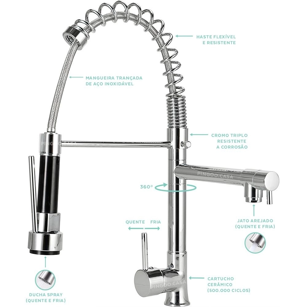 Kit Cuba Gourmet para Cozinha com Acessórios Aço Inox 201 60x42cm Carajás e Torneira Misturador Monocomando Munim Prata