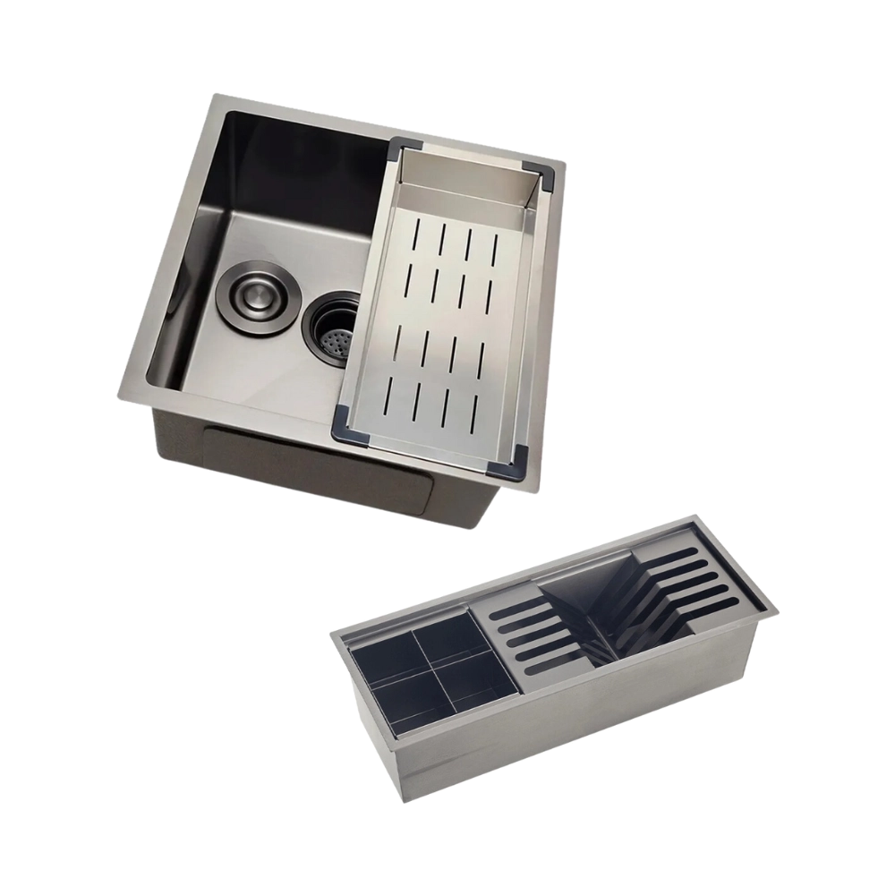 Kit Cuba Gourmet Terena 44x44cm e Calha Waiana Embutida 45x18 cm Preto Aço Inox 304