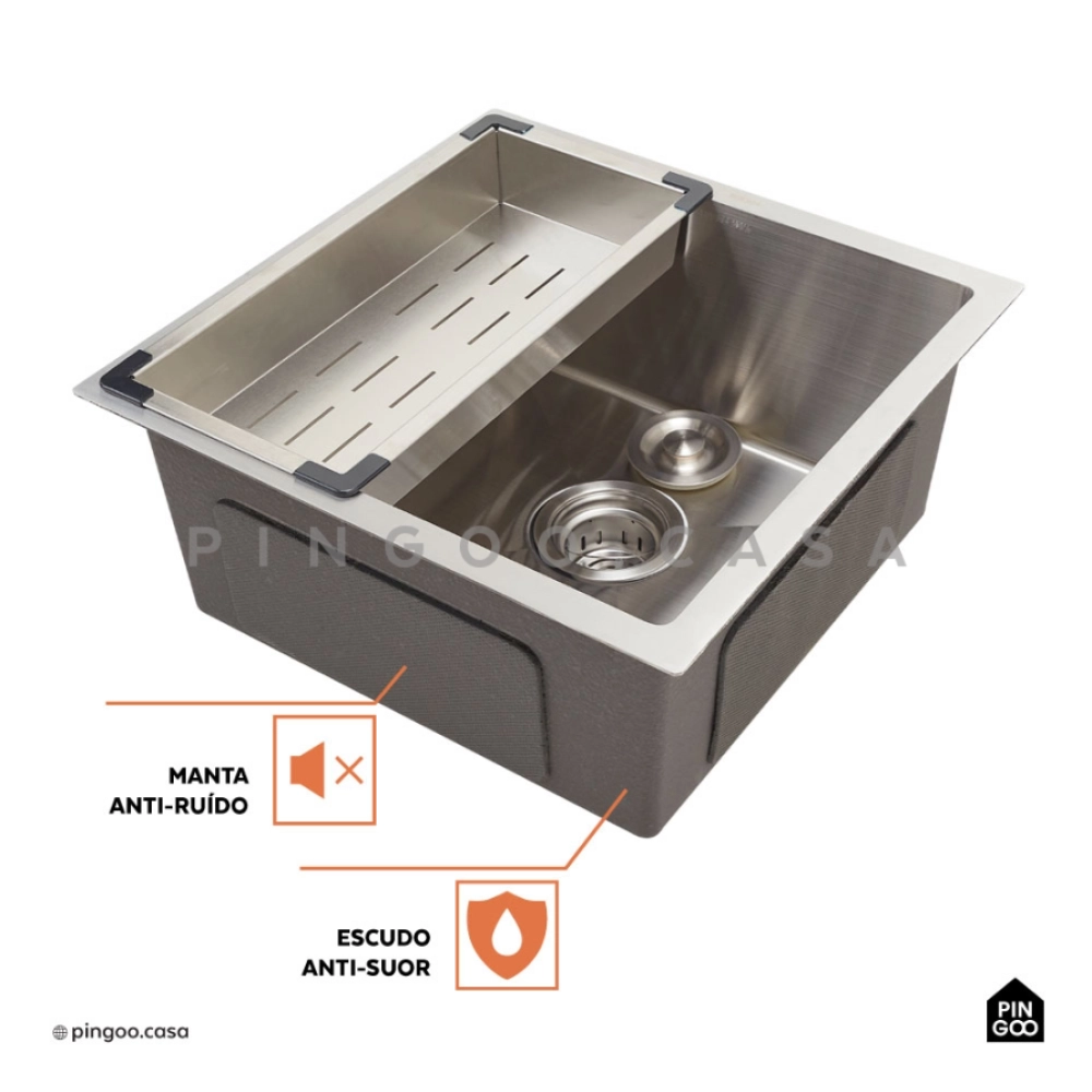 Kit Cuba Gourmet Terena 44x44cm e Calha Waiana Embutida 45x18cm Prata Aço Inox 304