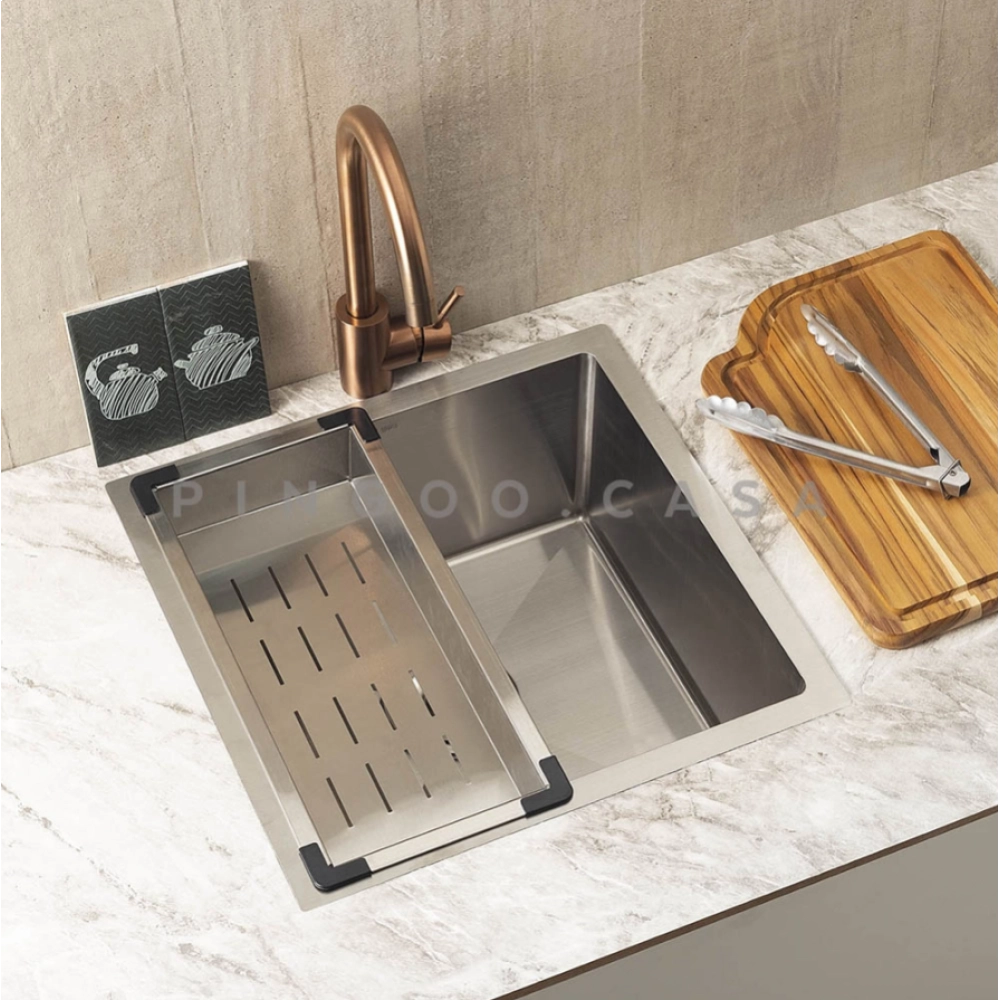 Kit Cuba Gourmet Terena 44x44cm e Calha Waiana Embutida 45x18cm Prata Aço Inox 304