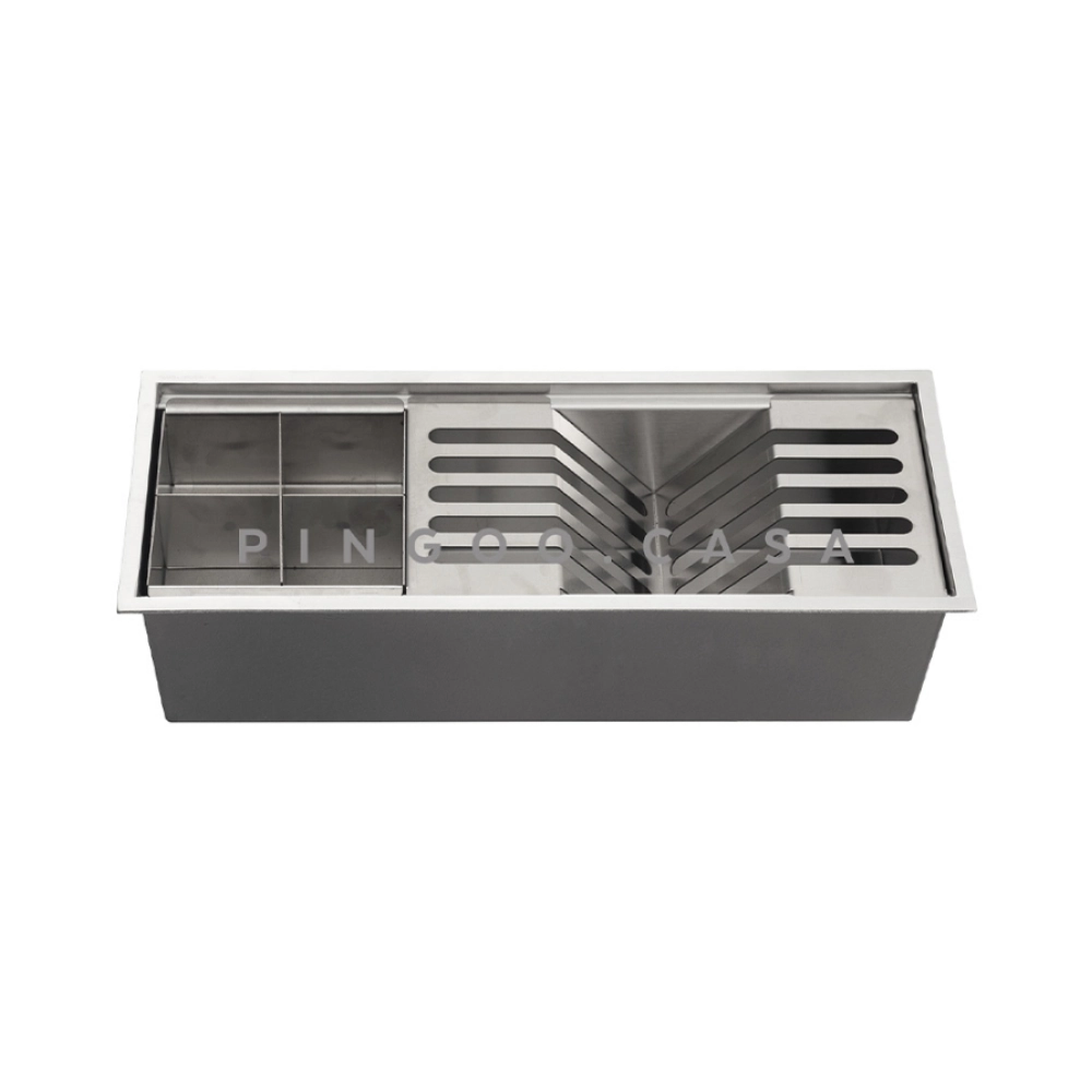 Kit Cuba Gourmet Terena 44x44cm e Calha Waiana Embutida 45x18cm Prata Aço Inox 304