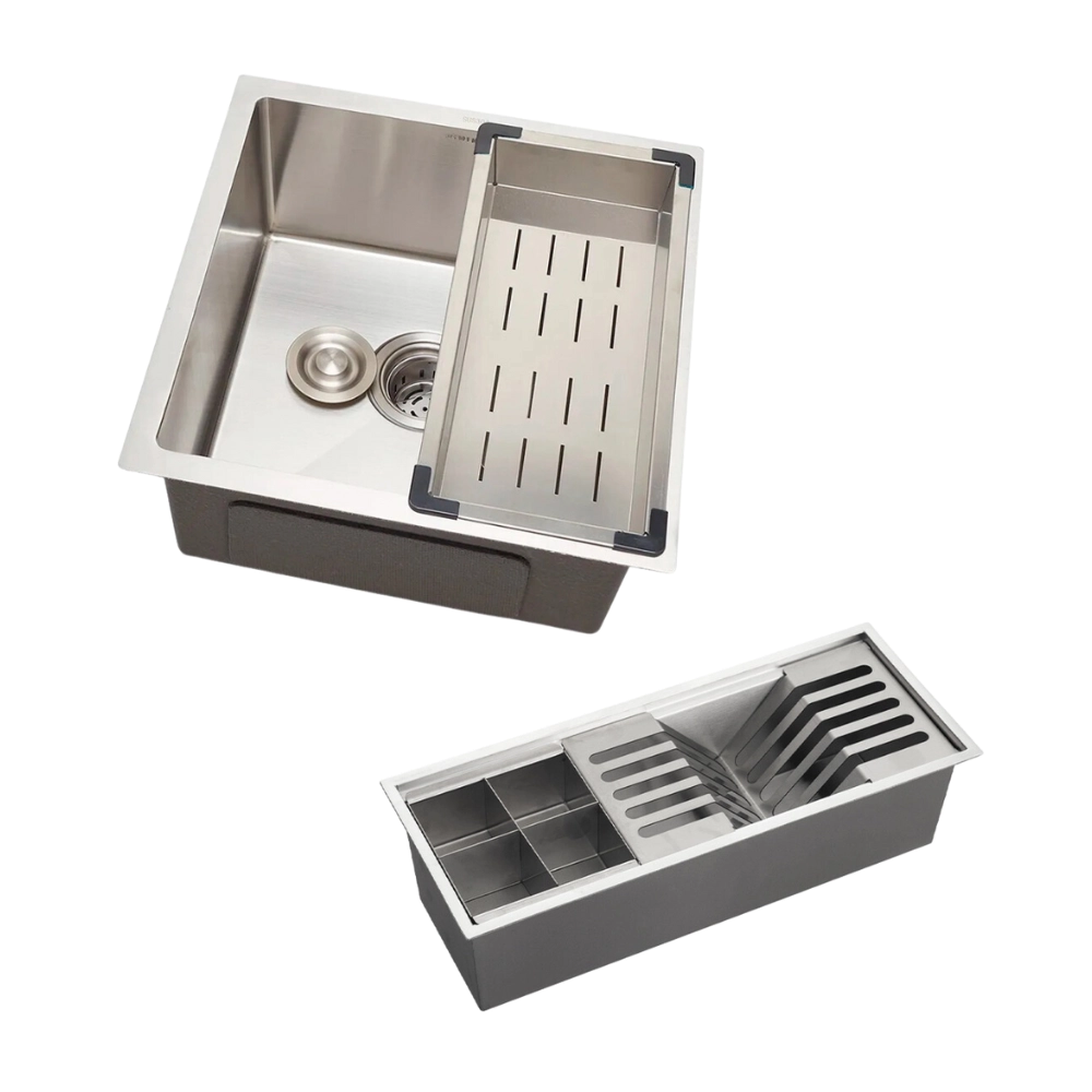 Kit Cuba Gourmet Terena 44x44cm e Calha Waiana Embutida 45x18cm Prata Aço Inox 304