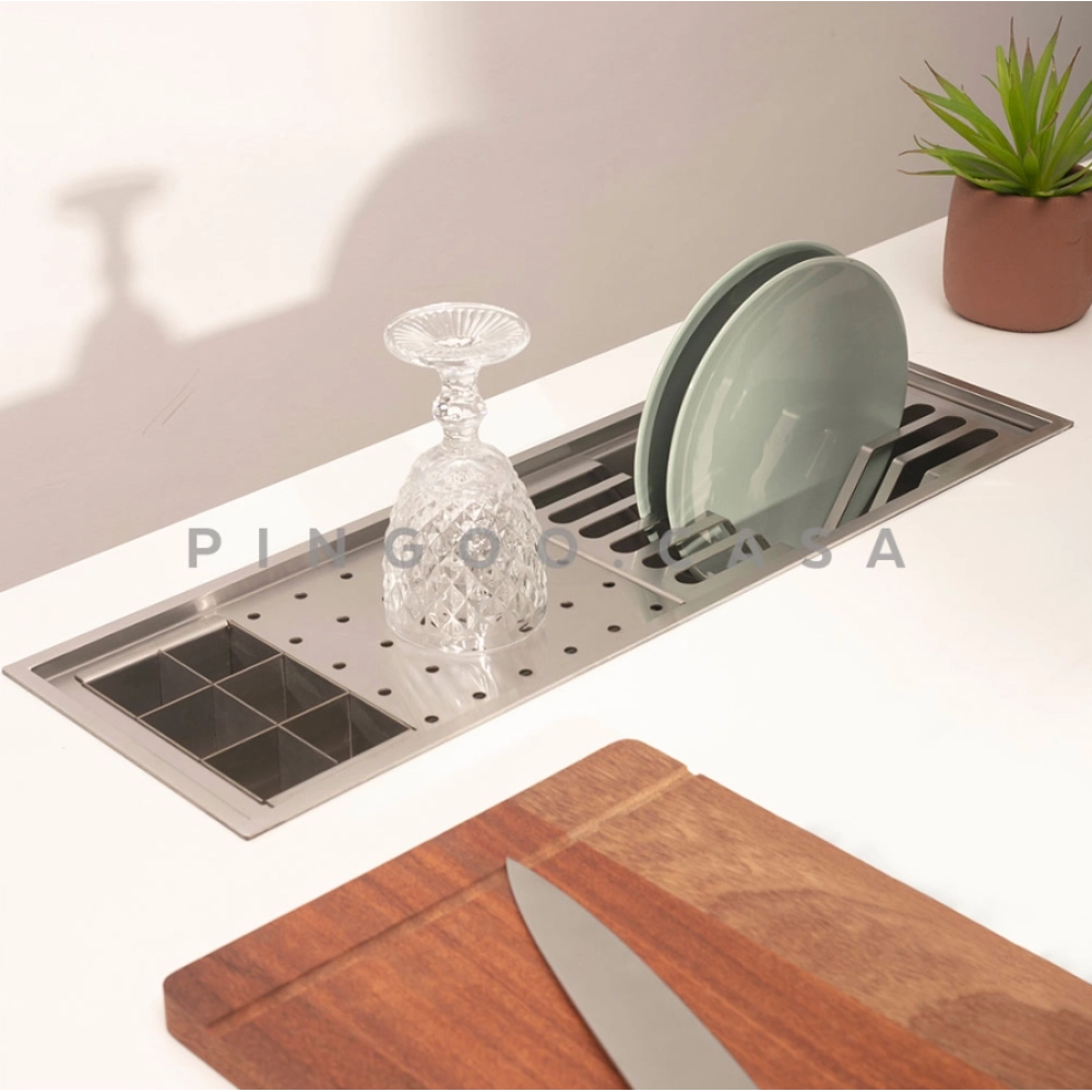 Kit Cuba Gourmet Terena 58x45cm e Calha Waiana Embutida 60x19cm Prata Aço Inox 304