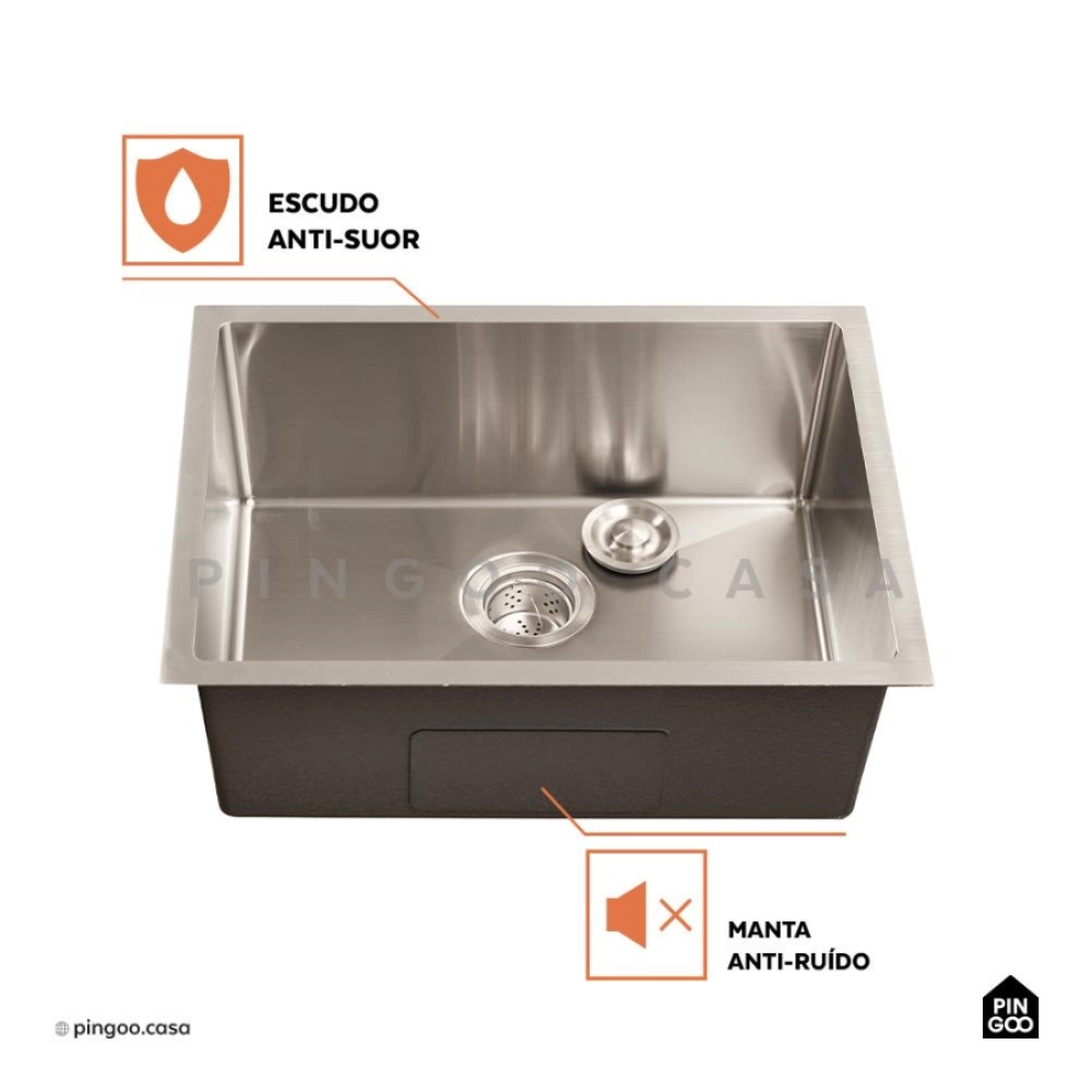 Kit Cuba Gourmet Terena 58x45cm e Calha Waiana Embutida 60x19cm Prata Aço Inox 304