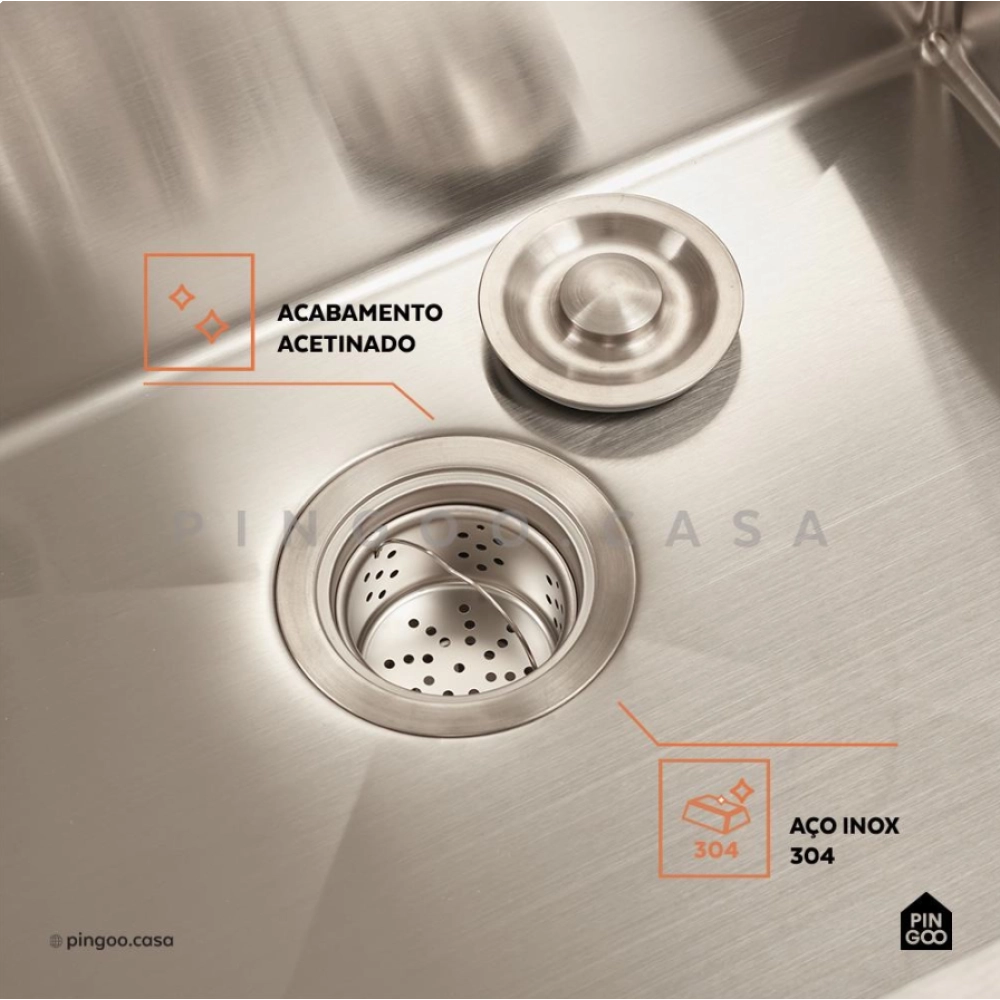 Kit Cuba Gourmet Terena 58x45cm e Calha Waiana Embutida 60x19cm Prata Aço Inox 304