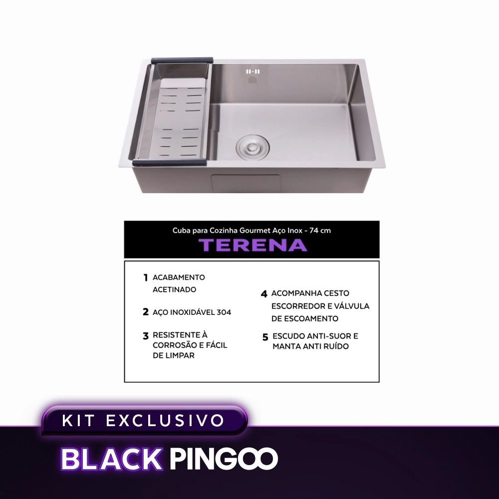 Kit Cuba Gourmet Terena e Torneira Misturador Monocomando Extensível Apurema Pingoo.casa - Prata Kit Cuba Gourmet Terena e Torneira Misturador Monocomando Extensível Apurema Pingoo.casa - Prata