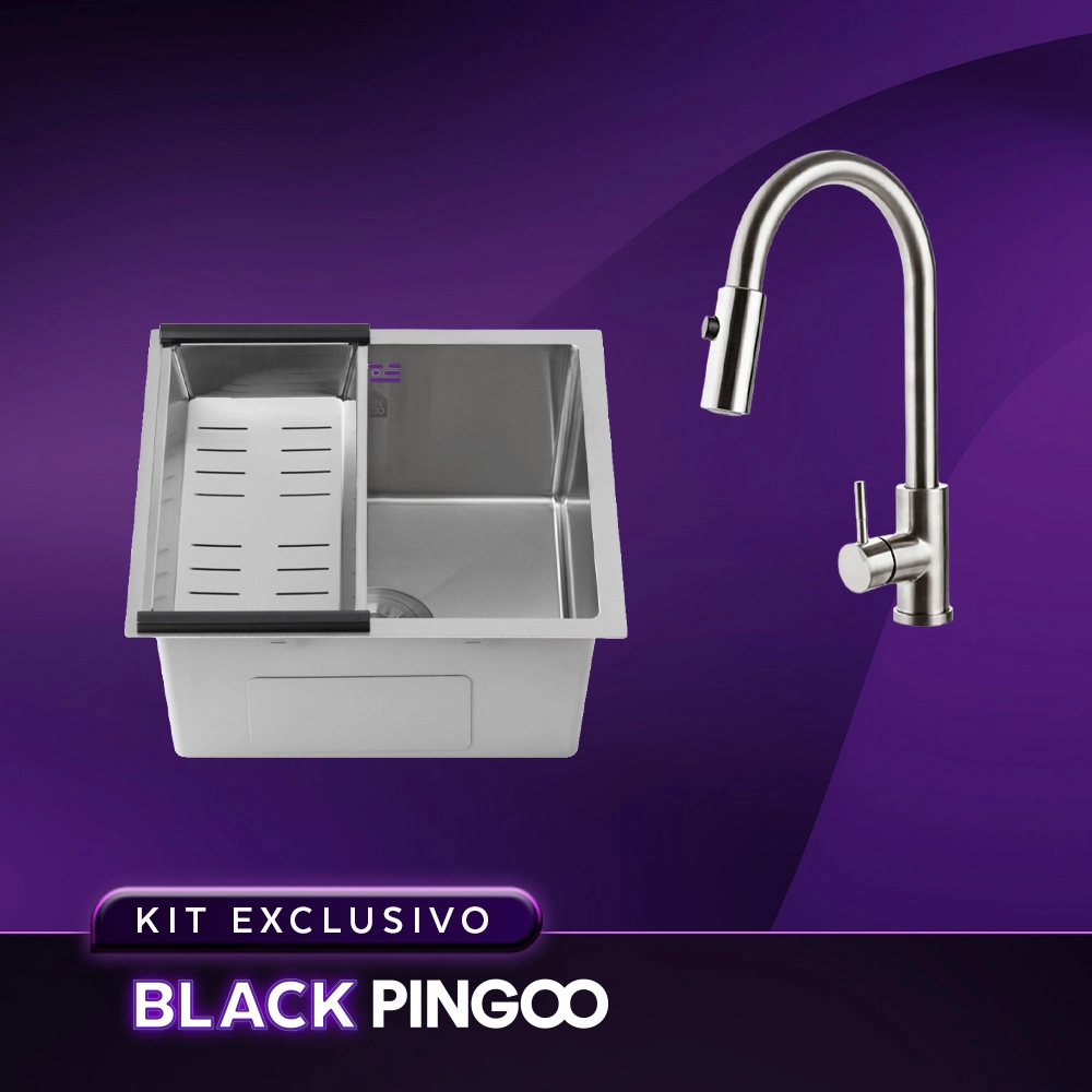 Kit Cuba Gourmet Terena e Torneira Misturador Monocomando Muru Pingoo.casa - Prata