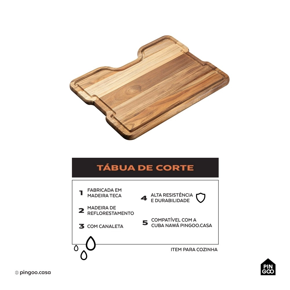 Kit Cuba Para Cozinha e Tábua de Apoio Nawa + Misturador Munim Prata