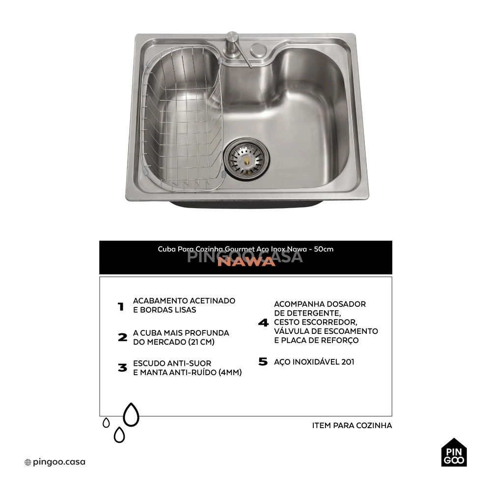 Kit Cuba Para Cozinha e Tábua de Apoio Nawa + Misturador Munim Prata