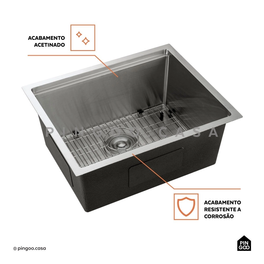 Kit Cuba para Cozinha Gourmet com Acessórios Aruá e Torneira para Cozinha Misturador Monocomando Iriri - Prata