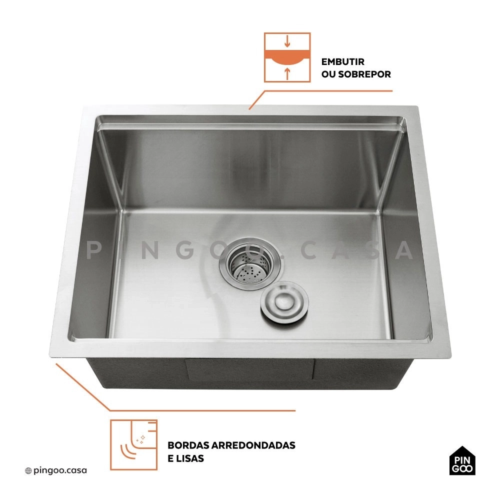 Kit Cuba para Cozinha Gourmet com Acessórios Aruá e Torneira para Cozinha Misturador Monocomando Iriri - Prata