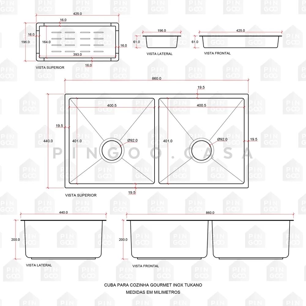 Kit Cuba Para Cozinha Gourmet e Grade de Proteção Tukano