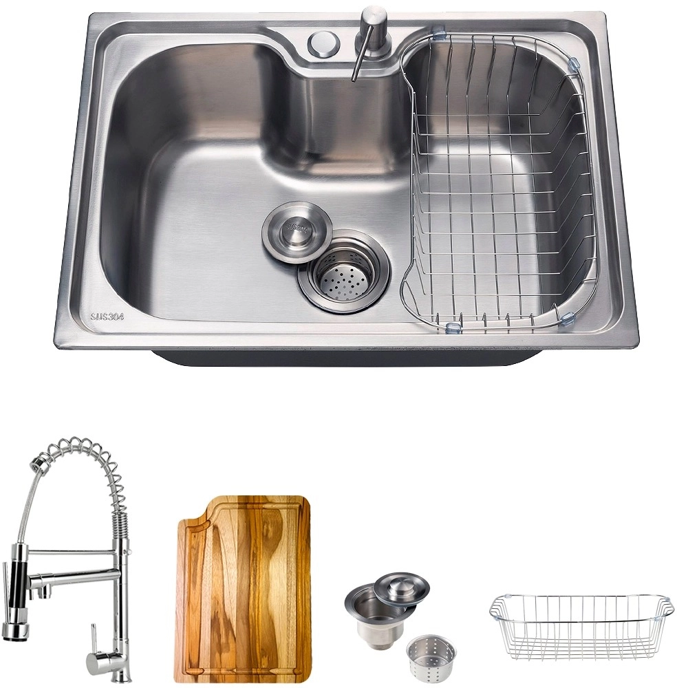 Kit Cuba para Cozinha Gourmet Pia Aço Inox 304 com Acessórios Tábua de Corte Borari e Torneira Gourmet Munim Prata
