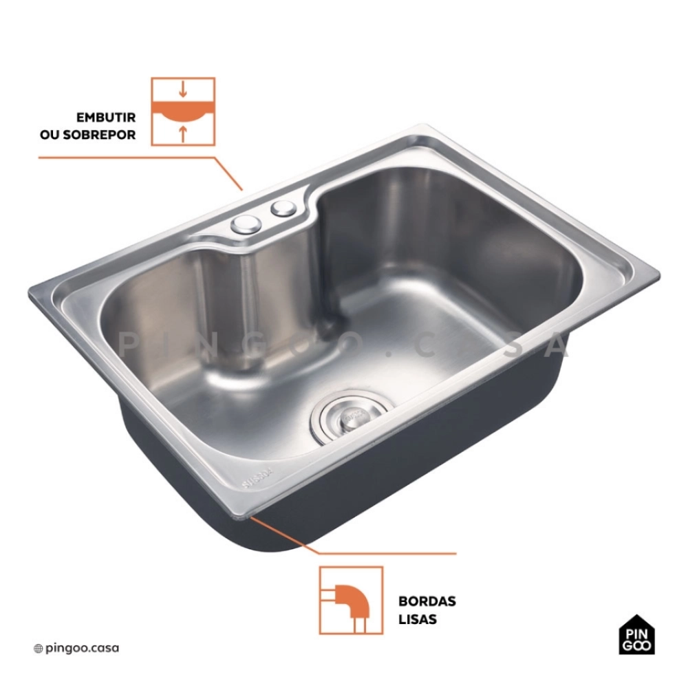 Kit Cuba para Cozinha Gourmet Pia Aço Inox 304 com Acessórios Tábua de Corte Borari e Torneira Gourmet Munim Prata