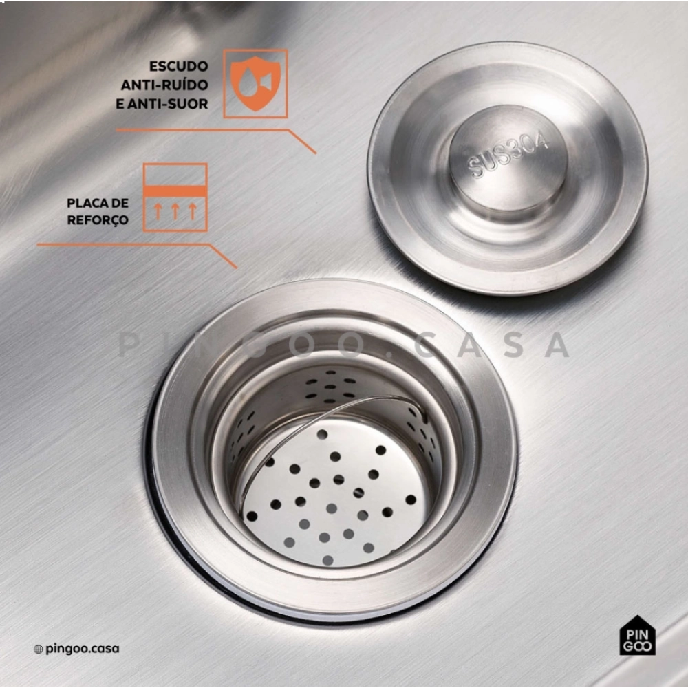 Kit Cuba para Cozinha Gourmet Pia Aço Inox 304 com Acessórios Tábua de Corte Borari e Torneira Gourmet Munim Prata