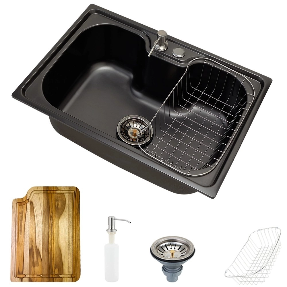 Kit Cuba para Cozinha Gourmet Pia Aço Inox com Acessórios Carajás com Tábua de Corte Preto