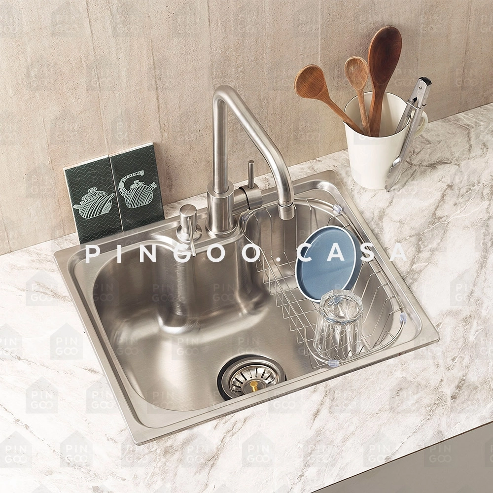 Kit Cuba para Cozinha Gourmet Pia Aço Inox com Acessórios e Lixeira Nawa 50 cm Prata