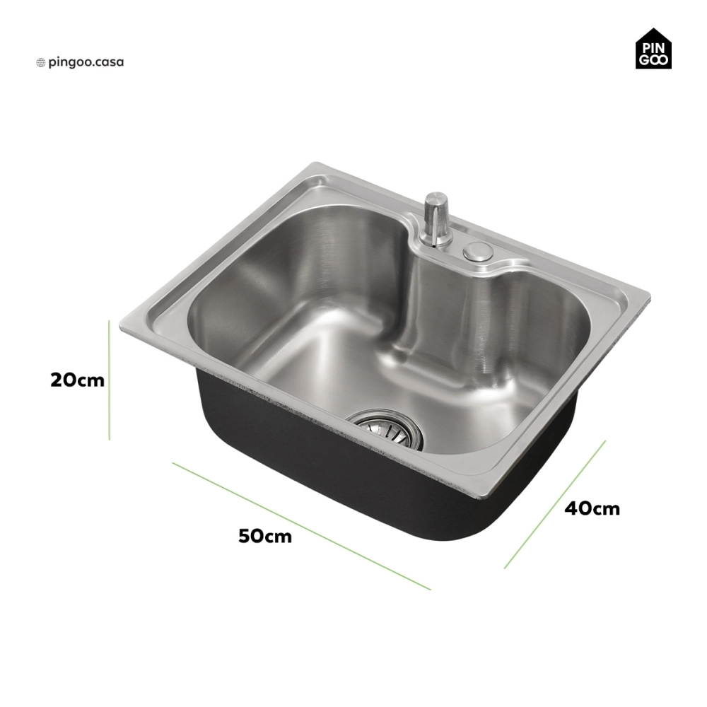 Kit Cuba para Cozinha Gourmet Pia Aço Inox com Acessórios e Lixeira Nawa 50 cm Prata