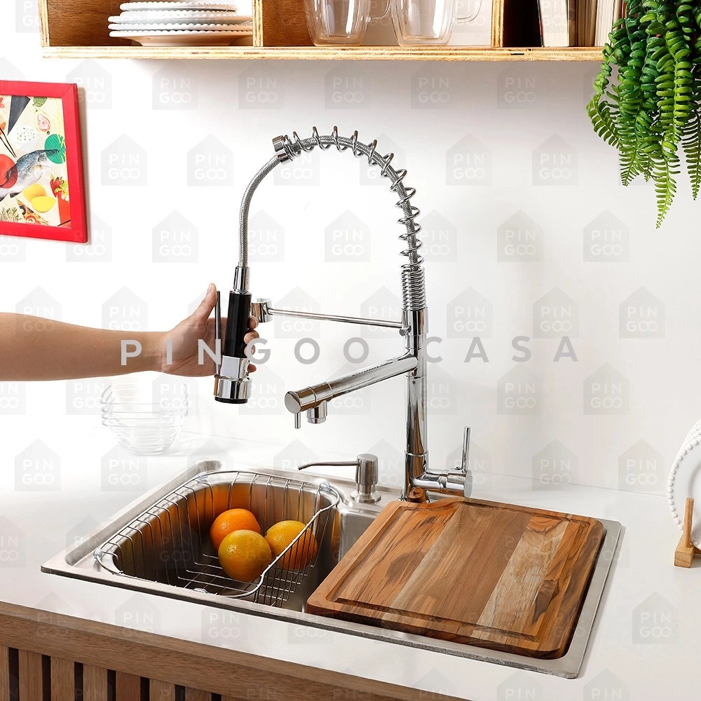 Kit Cuba para Cozinha Gourmet Pia Aço Inox com Acessórios e Tábua de Corte Nawa 50 cm e Torneira Gourmet Munim Prata