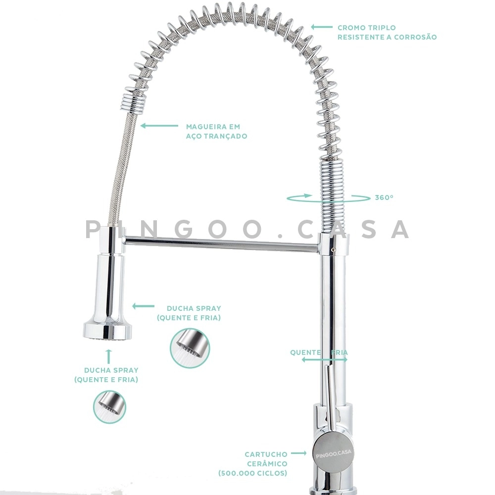 Kit Cuba para Cozinha Gourmet Pia Aço Inox com Acessórios Potiguara e Torneira Monocomando Envira Prata