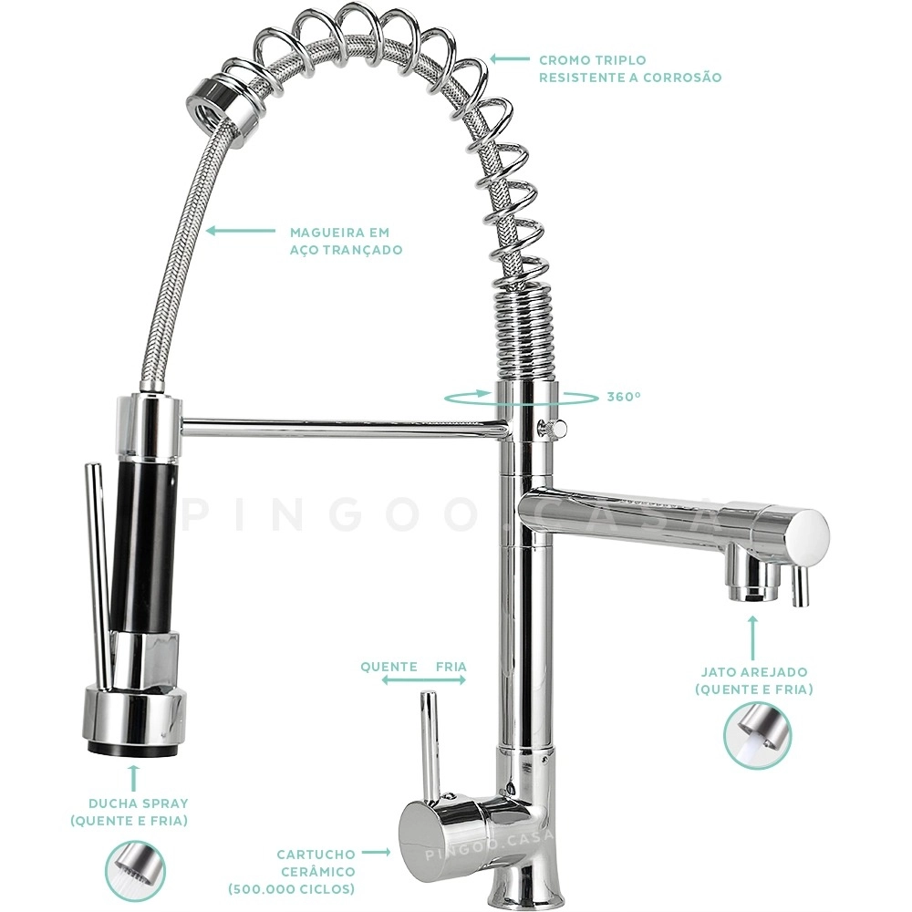 Kit Cuba para Cozinha Gourmet Pia Aço Inox com Acessórios Tábua de Corte e Lixeira Nawa 50 cm e Torneira Gourmet Munim Prata