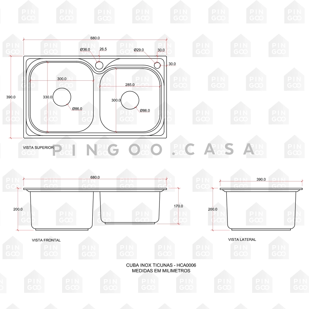 Kit Cuba para Cozinha Gourmet Pia Dupla Aço Inox com Acessórios e sifão Ticunas Prata